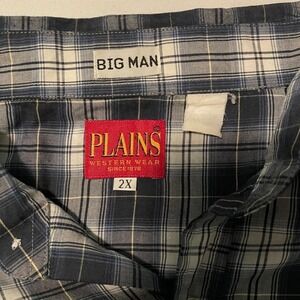 Vtg Plains Western Wear Big Man plaid‎ pearl snap shirt men's 2X